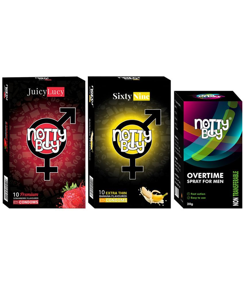     			NottyBoy OverTime Non-Transferable Spray 20gm with Strawberry and Banana Condoms (Pack of 2, 20Pcs)