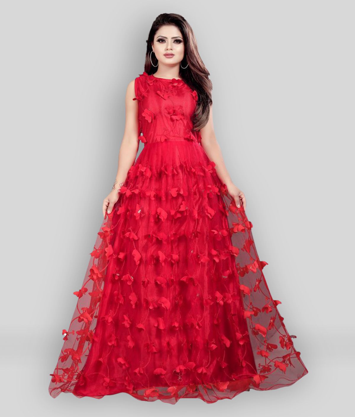     			Apnisha - Red Flared Net Women's Stitched Ethnic Gown ( Pack of 1 )