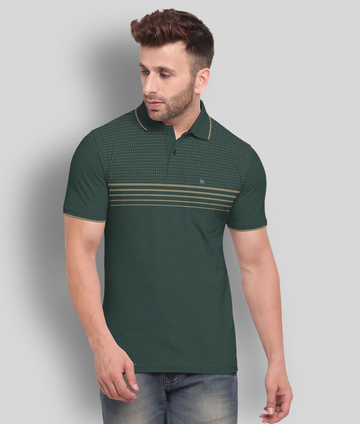     			BULLMER Pack of 1 Cotton Blend Regular Fit Printed Half Sleeves Men's Polo T Shirt ( Green )