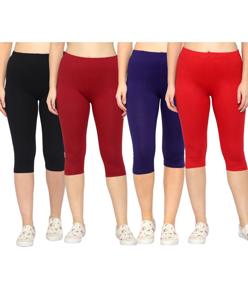     			Diaz Multi Cotton Lycra Solid Capri - Pack of 4