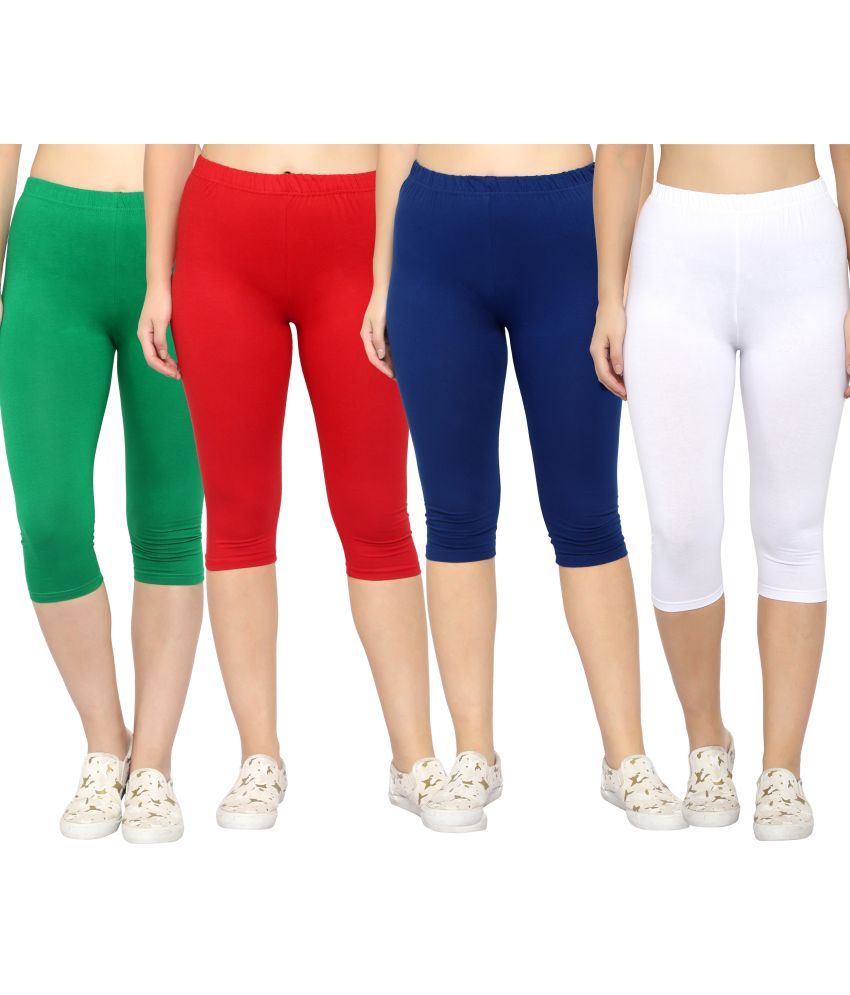     			Diaz Multi Cotton Lycra Solid Capri - Pack of 4