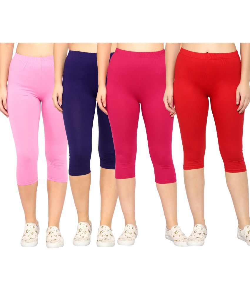     			Diaz Multi Cotton Lycra Solid Capri - Pack of 4