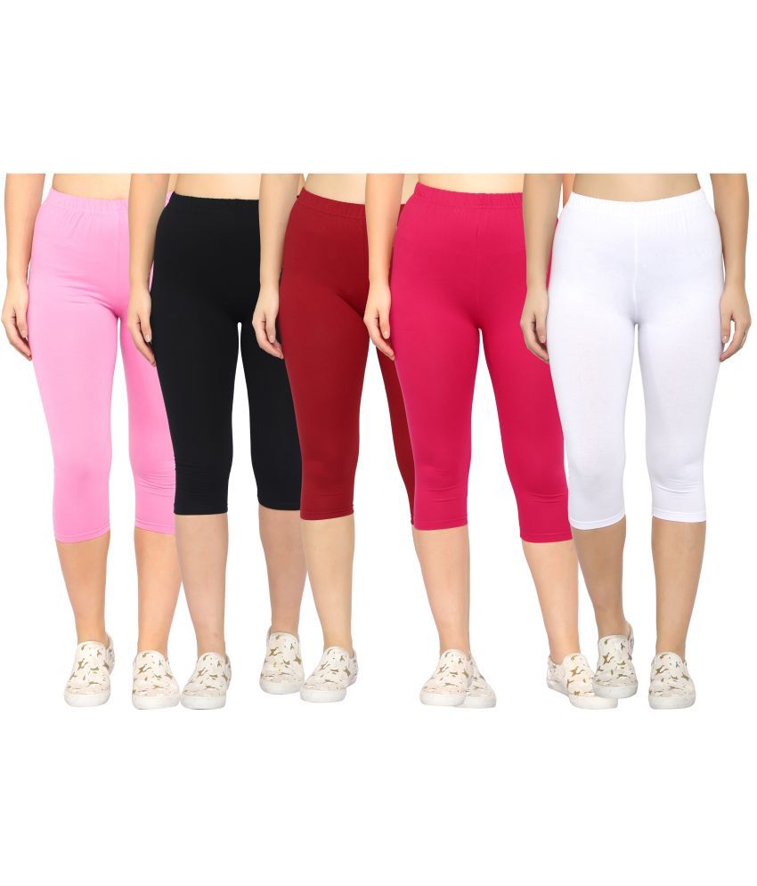     			Diaz Multi Cotton Lycra Solid Capri - Pack of 5