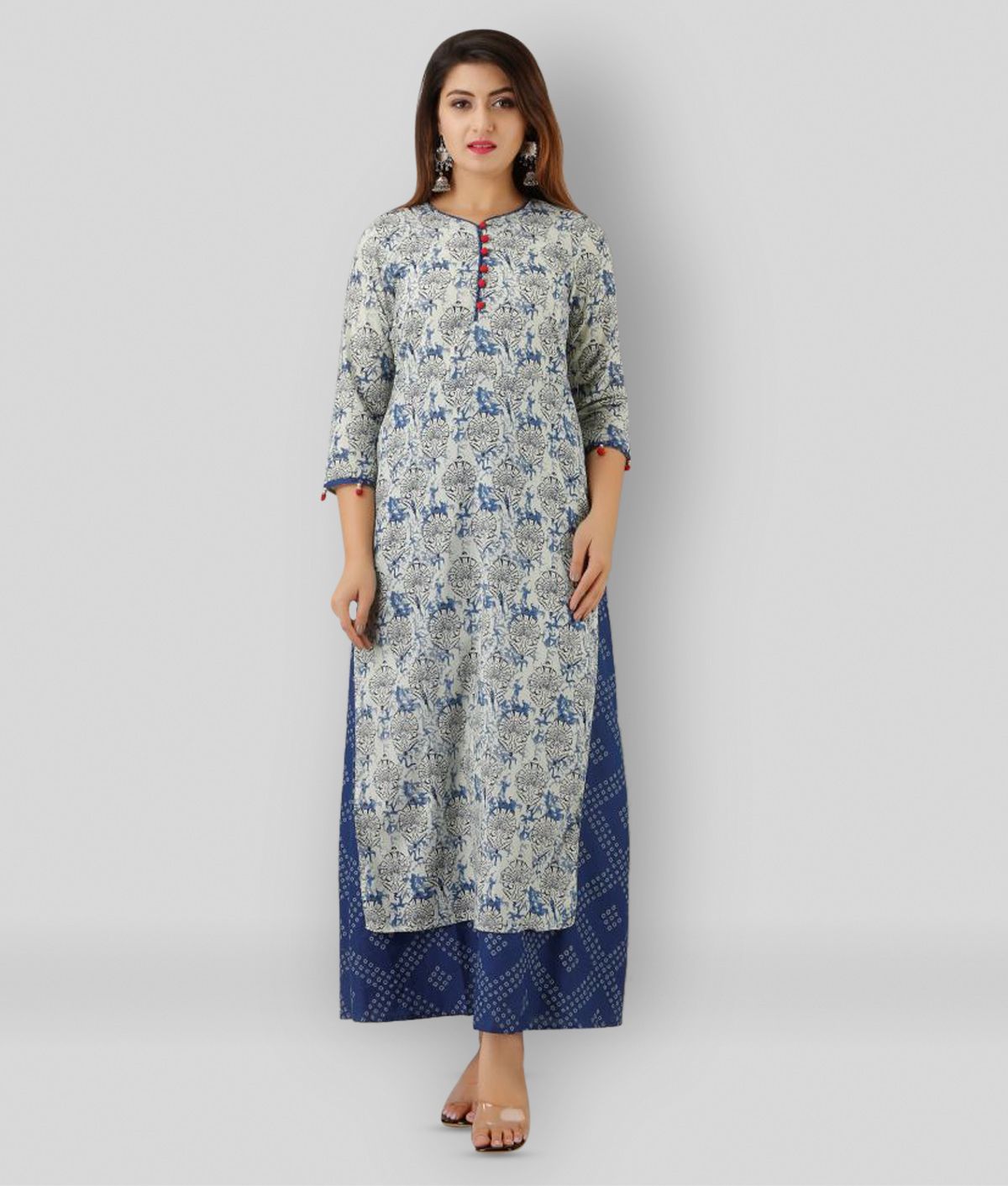 IRIDAA JAIPUR - Blue Flared Cotton Women's Stitched Ethnic Gown ( Pack of 1 )