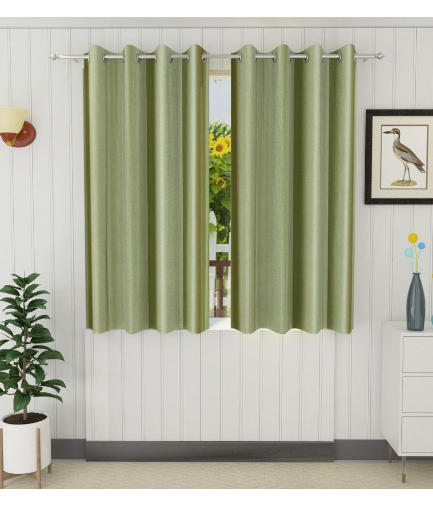     			Panipat Textile Hub Solid Semi-Transparent Eyelet Door Curtain 7 ft Pack of 2 -Light Green