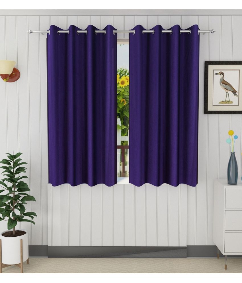     			Panipat Textile Hub Solid Semi-Transparent Eyelet Door Curtain 7 ft Pack of 2 -Purple