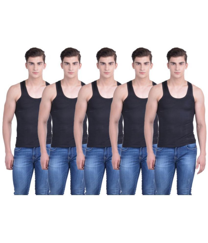     			Pack of 5 Dollar Bigboss Black Cotton Blend Men's Vest