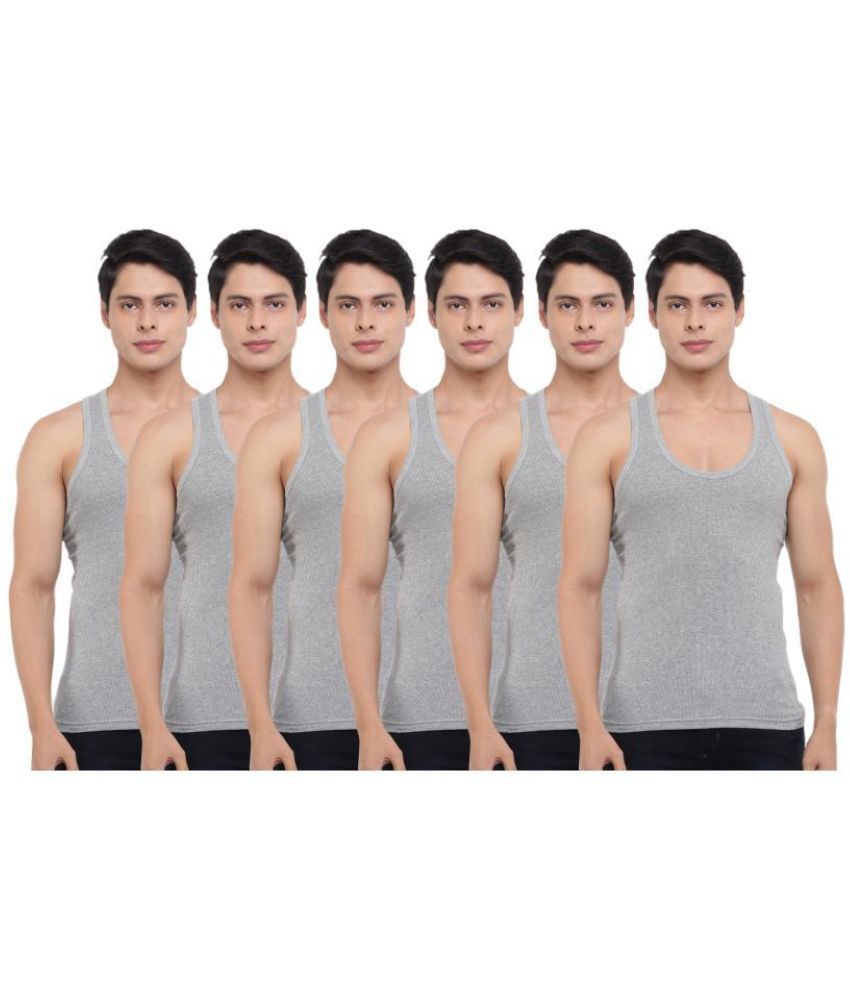     			Dollar Bigboss Grey Solid Cotton Blend Men Vest (Pack of 6)