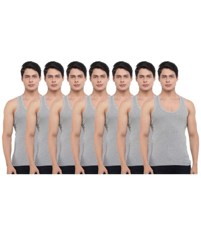     			Pack of 7 Dollar Bigboss Grey Solid Cotton Blend Men Vest