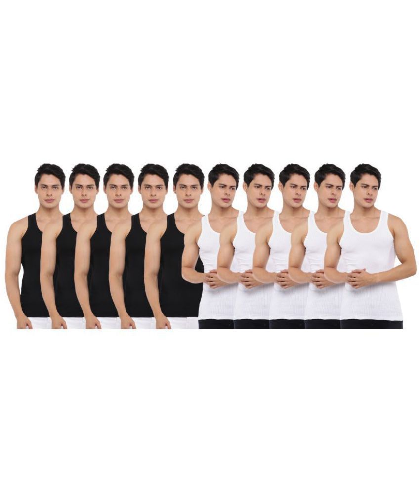     			Pack of 10 Dollar Bigboss Black-White Solid Cotton Blend Men Vest