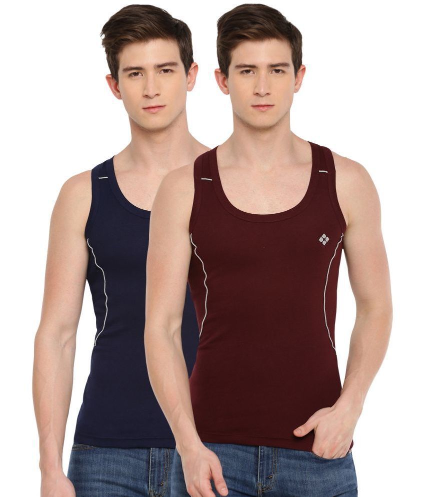     			Pack of 2 Dollar Bigboss Assorted Solid Cotton Blend Men Vest