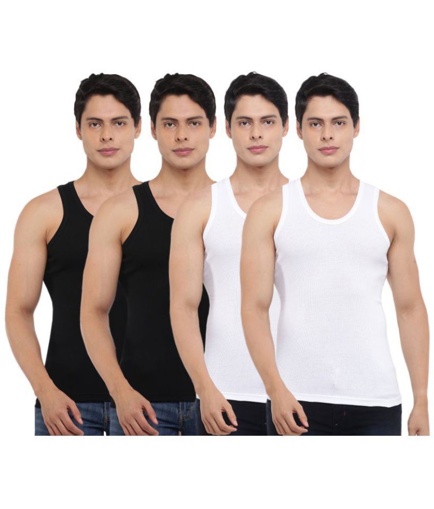     			Pack of 4 Dollar Bigboss Black-White Solid Cotton Blend Men Vest