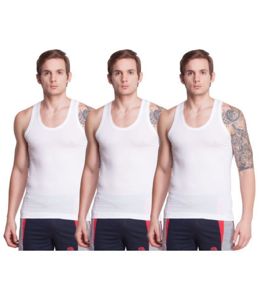     			Pack of 3 Dollar Bigboss White Solid Cotton Blend Men Vest