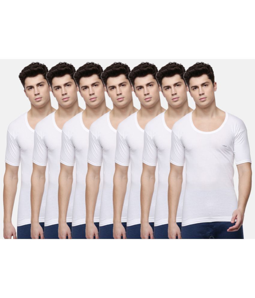     			Pack of 7 Dollar Bigboss White Solid Cotton Blend Men Vest