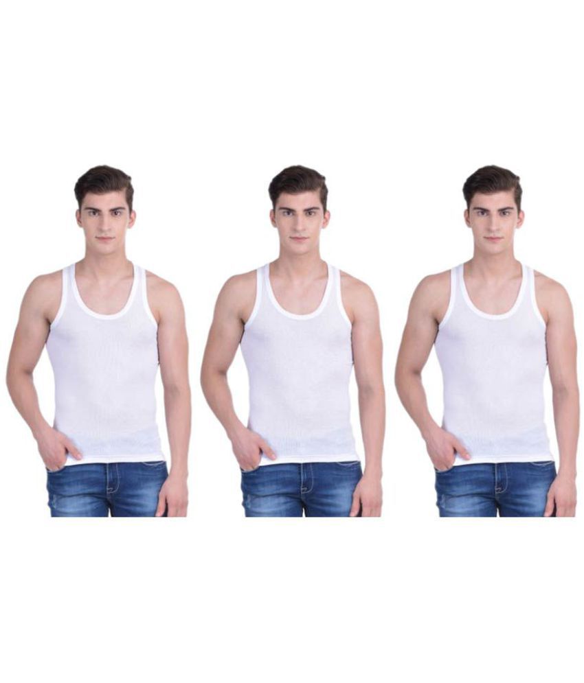     			Dollar Bigboss - Cotton Blend White Men's Vest ( Pack of 3 )