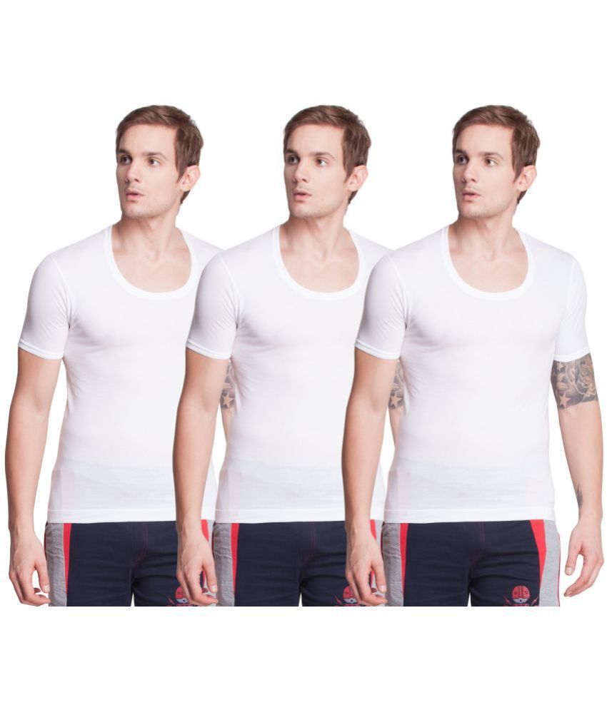     			Pack of 3 Dollar Bigboss White Solid Cotton Blend Men Vest