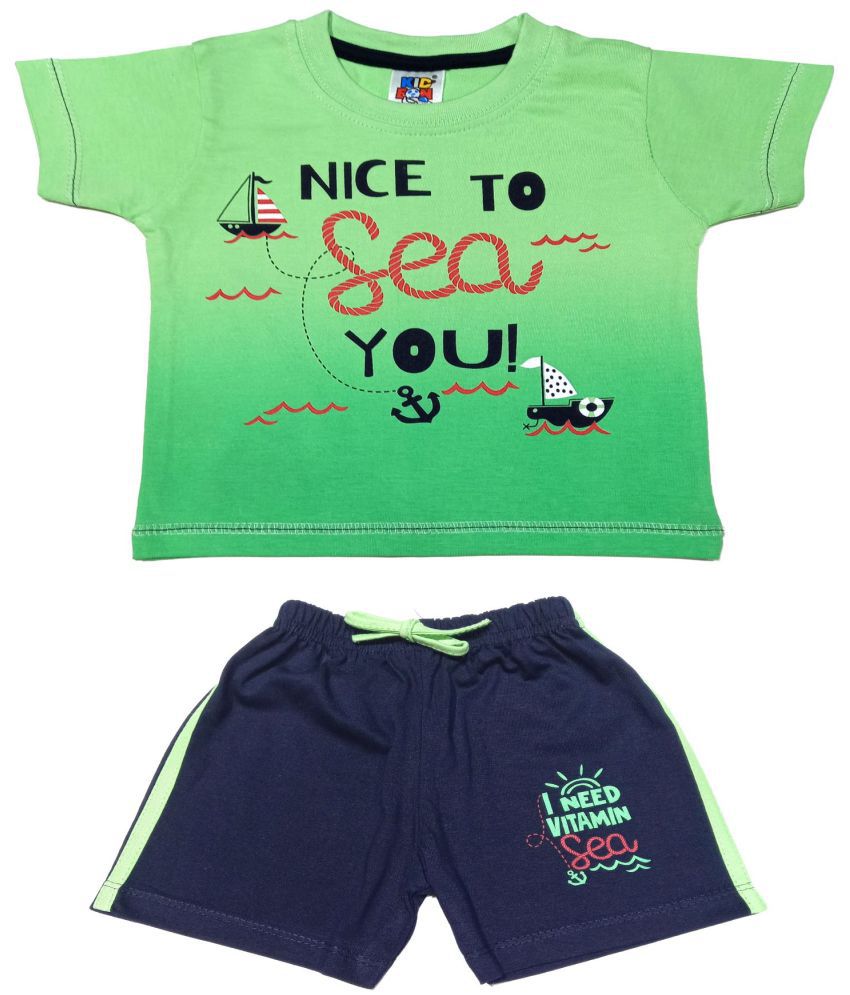     			Kideon 100% Cotton Green T-Shirt & Shorts For Baby Boy ( Pack of 1 )