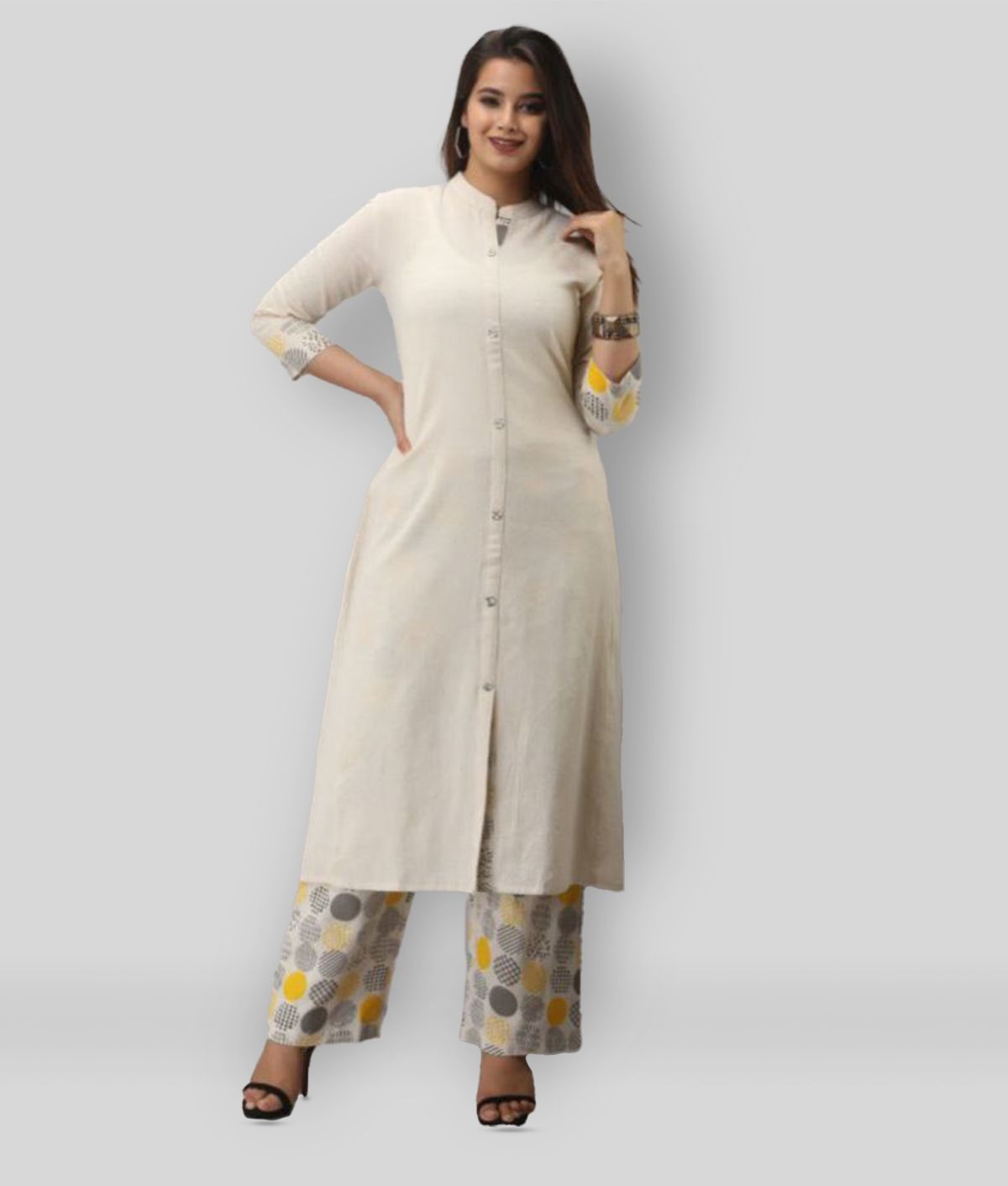     			MAUKA - White White Straight Cotton Women's Stitched Salwar Suit ( Pack of 1 )