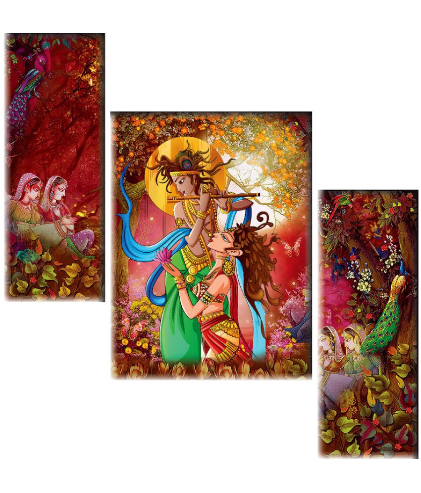    			Saf Radha krishna Set of 3 modern art MDF Painting Without Frame