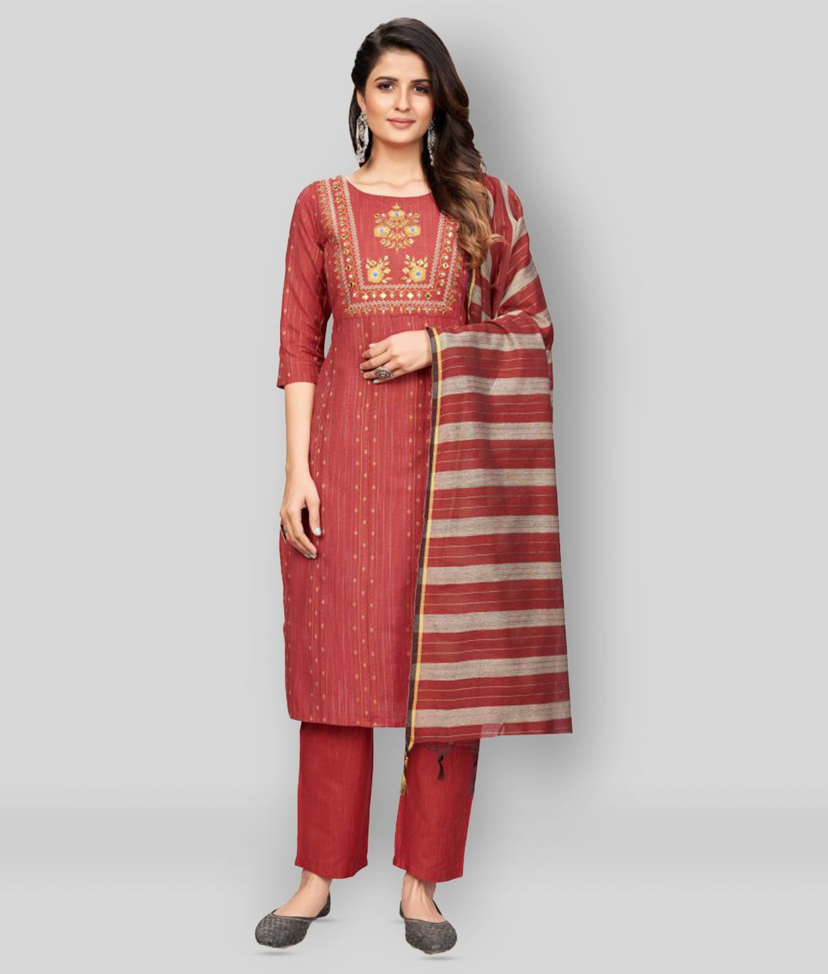     			Vbuyz - Rust Straight Cotton Women's Stitched Salwar Suit ( Pack of 1 )