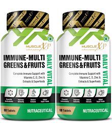 MuscleXP Immune-Multi Greens &amp; Fruits - Complete Immune Support with Vitamin C, D, Zinc &amp; Extracts &amp; Superfoods, 60 Tablets (Pack of 2)