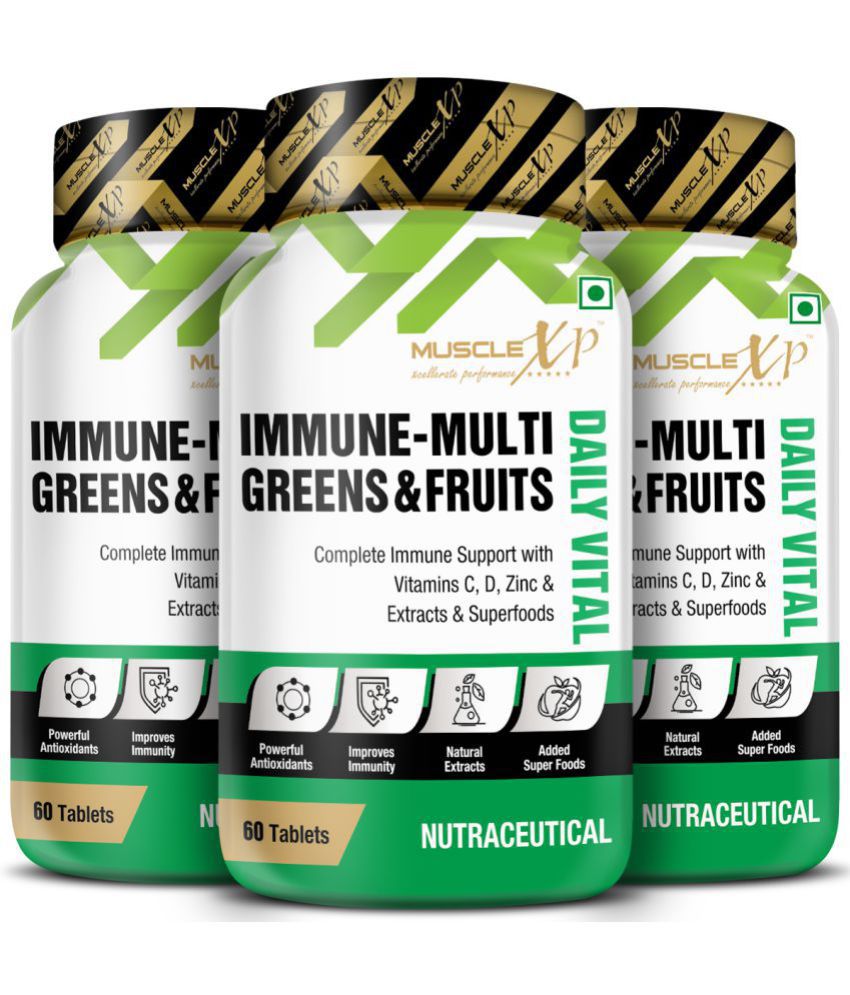     			MuscleXP Immune-Multi Greens & Fruits - Complete Immune Support with Vitamin C, D, Zinc & Extracts & Superfoods, 60 Tablets (Pack of 3)