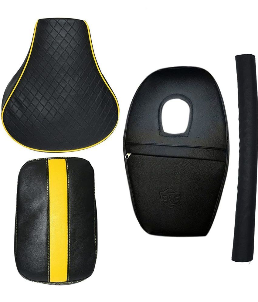     			AHL MOTORS Diamond Cut Design Seat Cover with Tank Cover + Back Rest Foam Combo Set for Royal Enfield Classic 350/500cc (Yellow with Black)