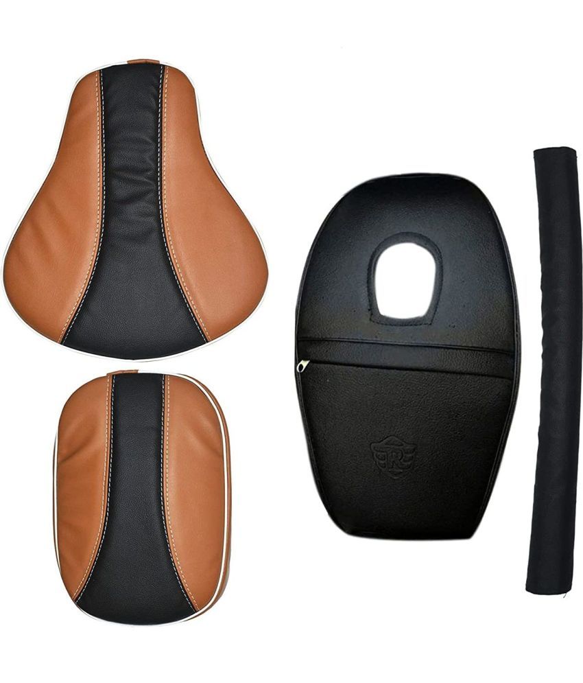     			AHL MOTORS Stylish Design Seat Cover with Tank Cover + Back Rest Foam Combo Set for Royal Enfield Classic 350/500cc (Tan with Black)