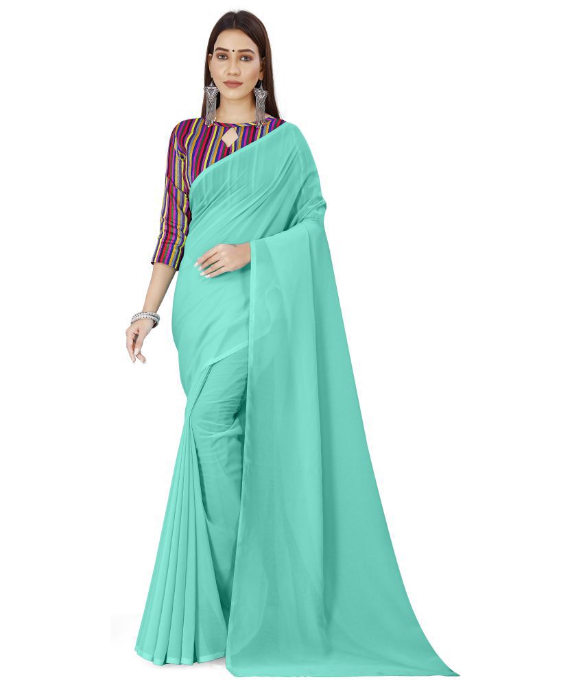     			Anand Sarees - SkyBlue Georgette Saree With Blouse Piece ( Pack of 1 )