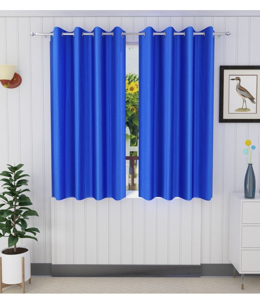     			Tanishka Fabs Solid Semi-Transparent Eyelet Door Curtain 7 ft Pack of 2 -Blue