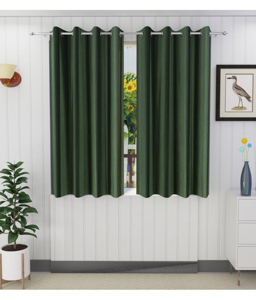     			Tanishka Fabs Solid Semi-Transparent Eyelet Door Curtain 7 ft Pack of 2 -Green