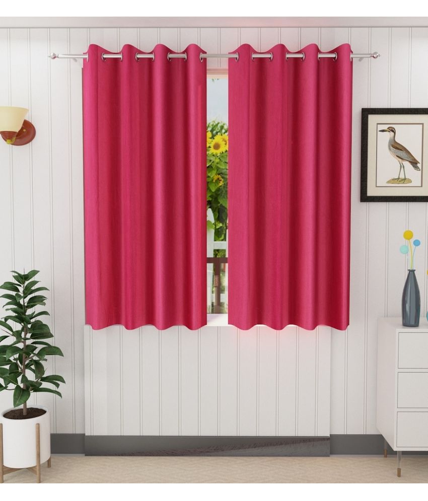     			Tanishka Fabs Solid Semi-Transparent Eyelet Door Curtain 7 ft Pack of 2 -Pink