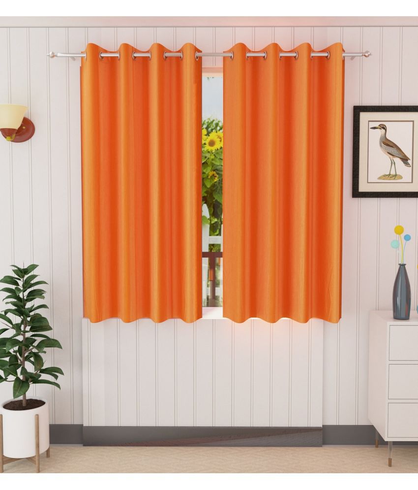     			Tanishka Fabs Solid Semi-Transparent Eyelet Door Curtain 7 ft Pack of 2 -Orange