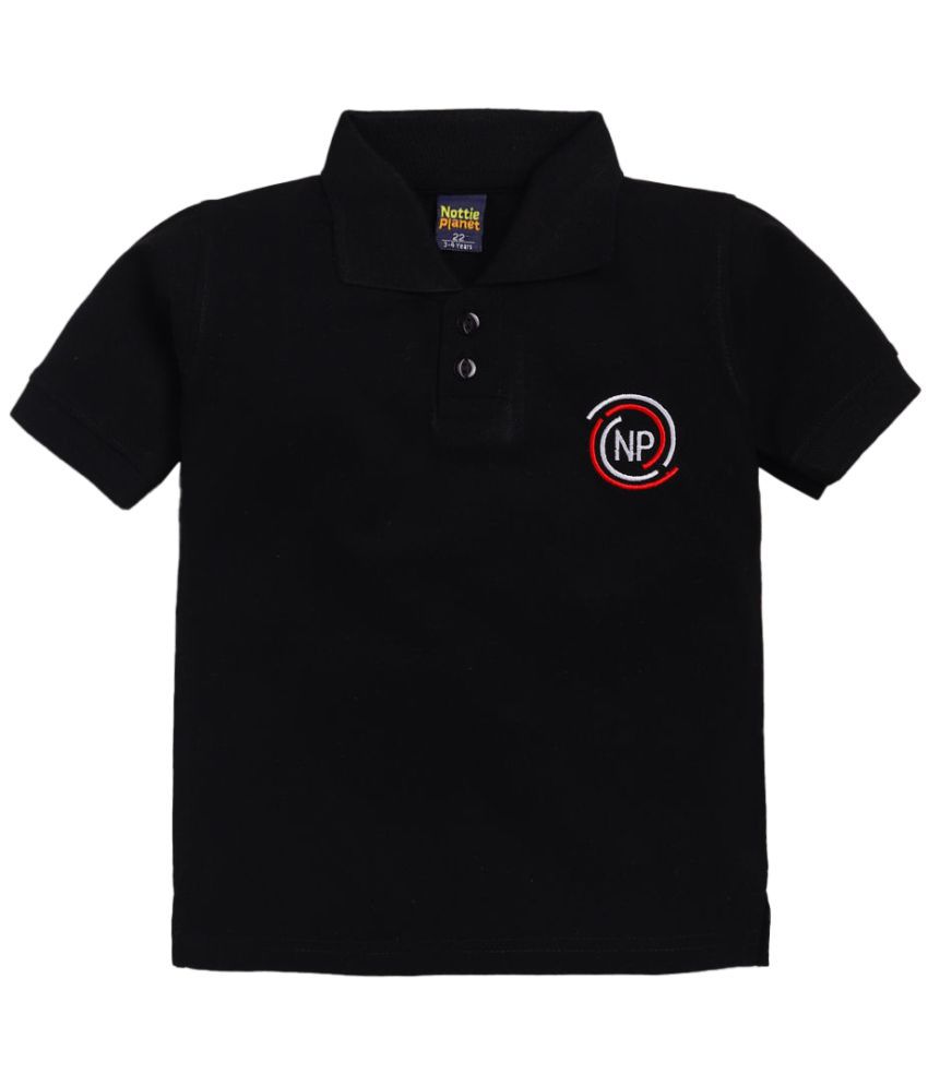 Hopscotch Boys Cotton Half Sleeves Solid Polo T-Shirt in Black Color For Ages 9-10 Years (NPL-3435728)