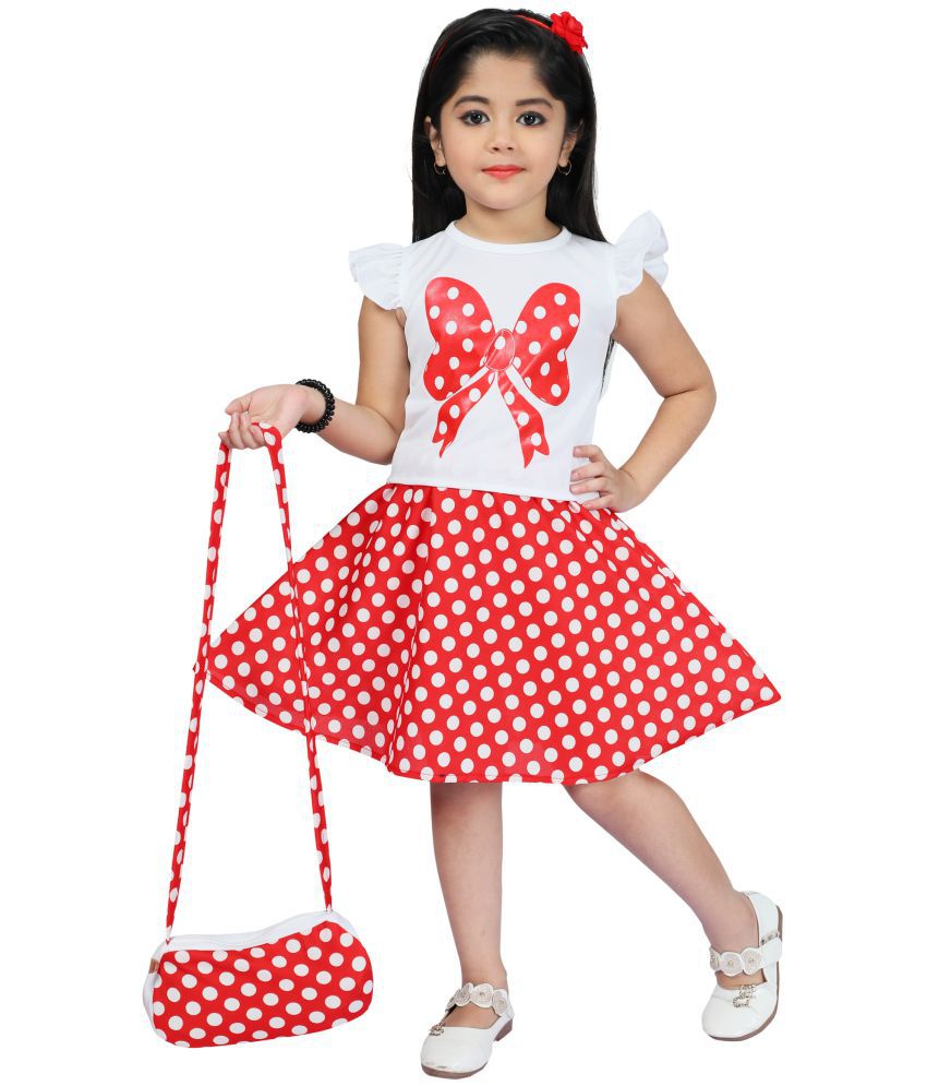     			M.MONGELADRESSES - Cotton Blend Red Girls Fit And Flare Dress ( Pack of 1 )