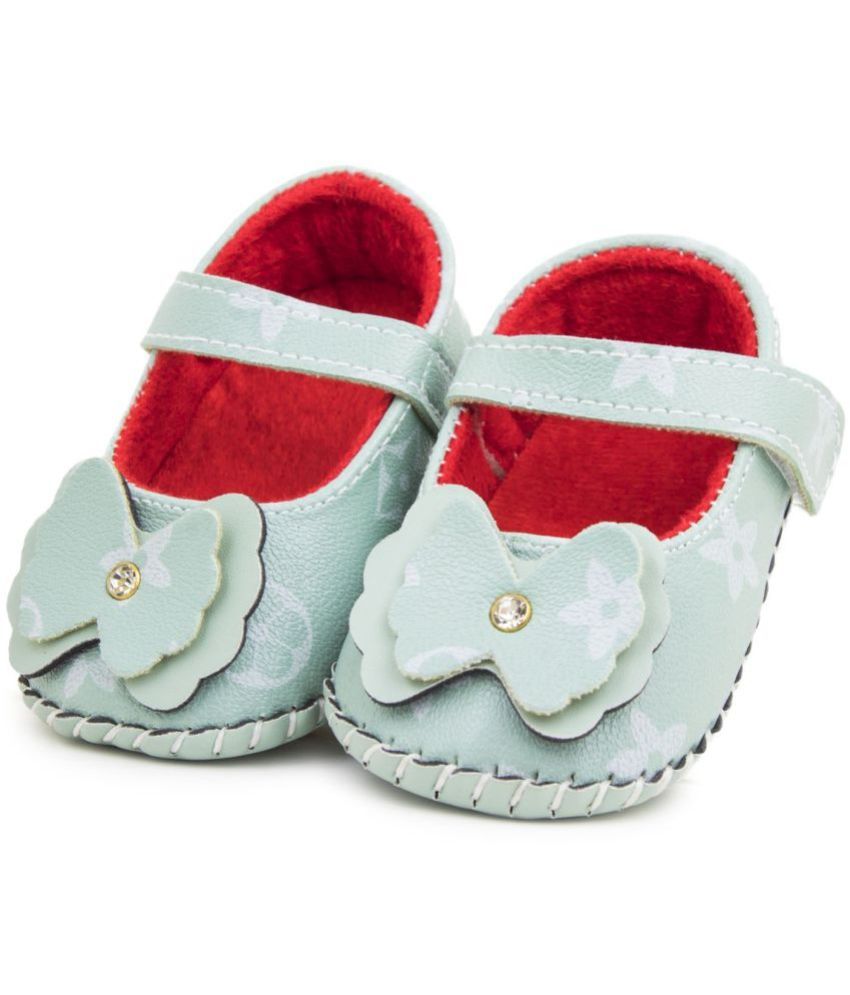     			Neska Moda 6 To 12 Months Baby Girls Synthetic Leather Party Wear Floral Sandal Booties (Mint)