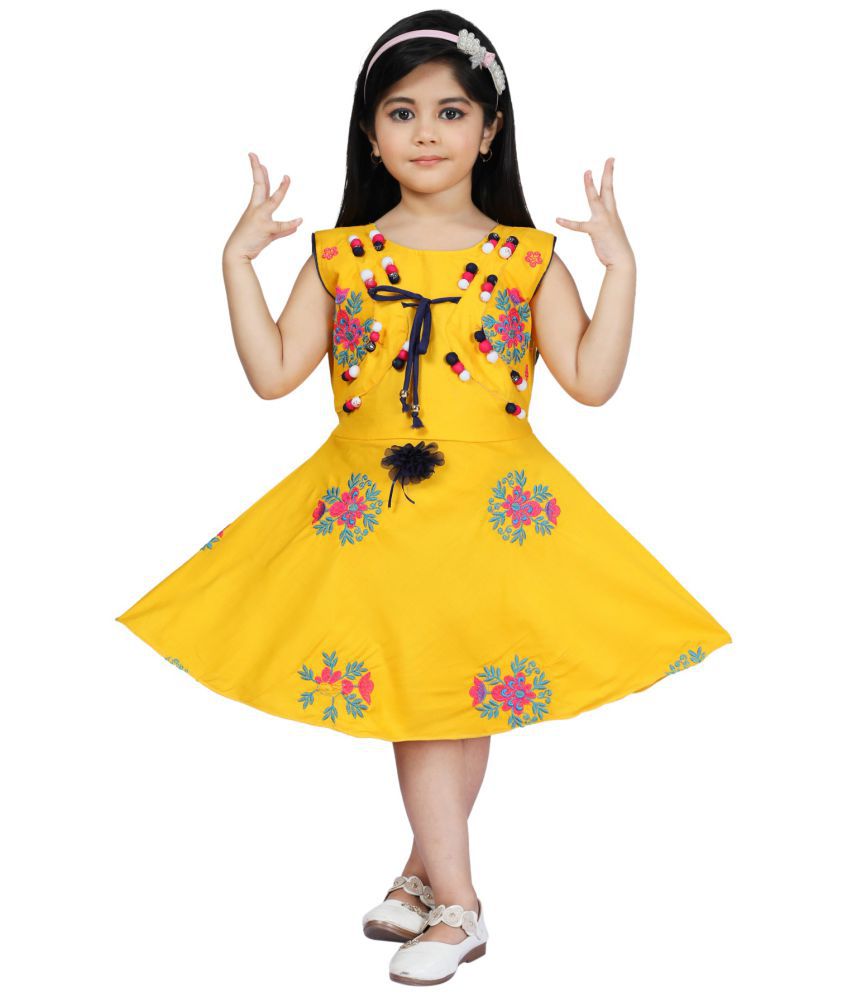     			M.MONGELADRESSES - Cotton Blend Yellow Girls A-line Dress ( Pack of 1 )