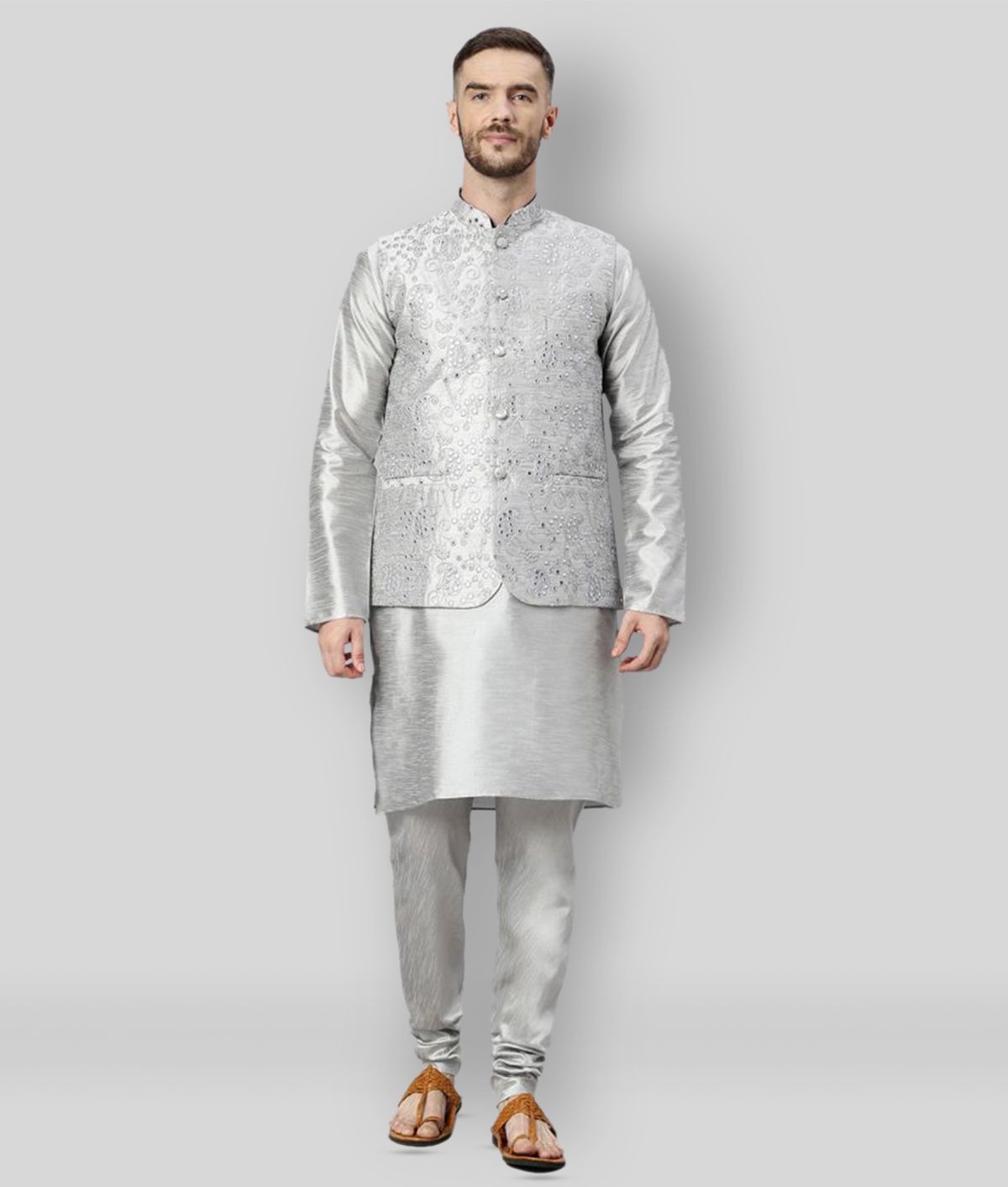     			Hangup - Light Grey Polyester Regular Fit Men's Kurta Pyjama Set ( Pack of 1 )