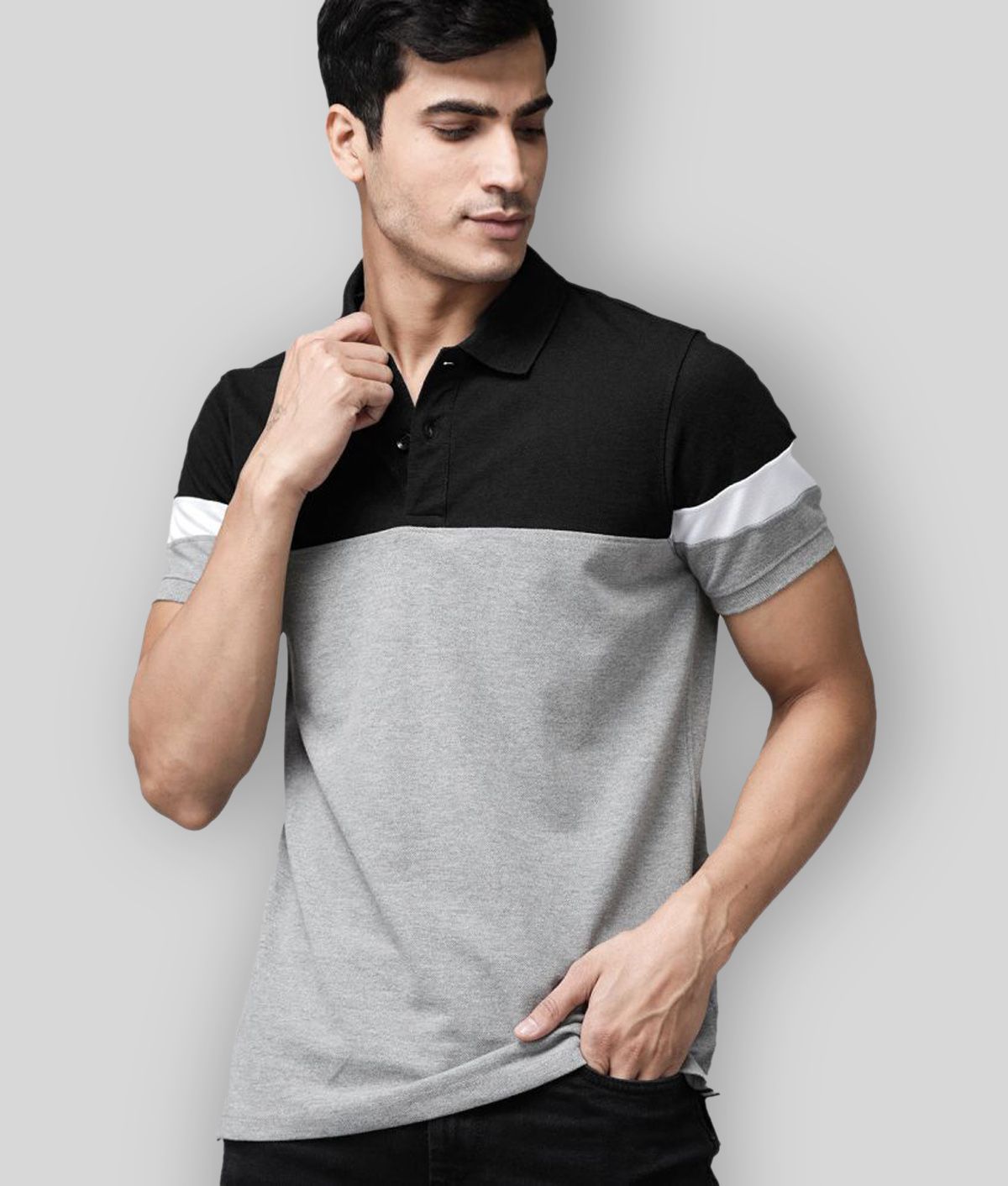     			Leotude - Grey Cotton Blend Regular Fit Men's Polo T Shirt ( Pack of 1 )