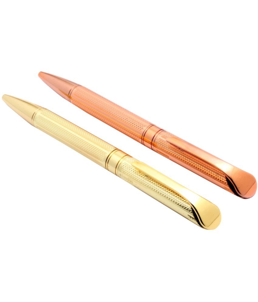     			Set Of 2 - Studio Rose Gold & Full Gold Plated Ball Pen With Blue Refill New