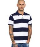 Ruggers Pack of 1 Cotton Blend Regular Fit Striped Half Sleeves Men's Polo T Shirt ( Blue )