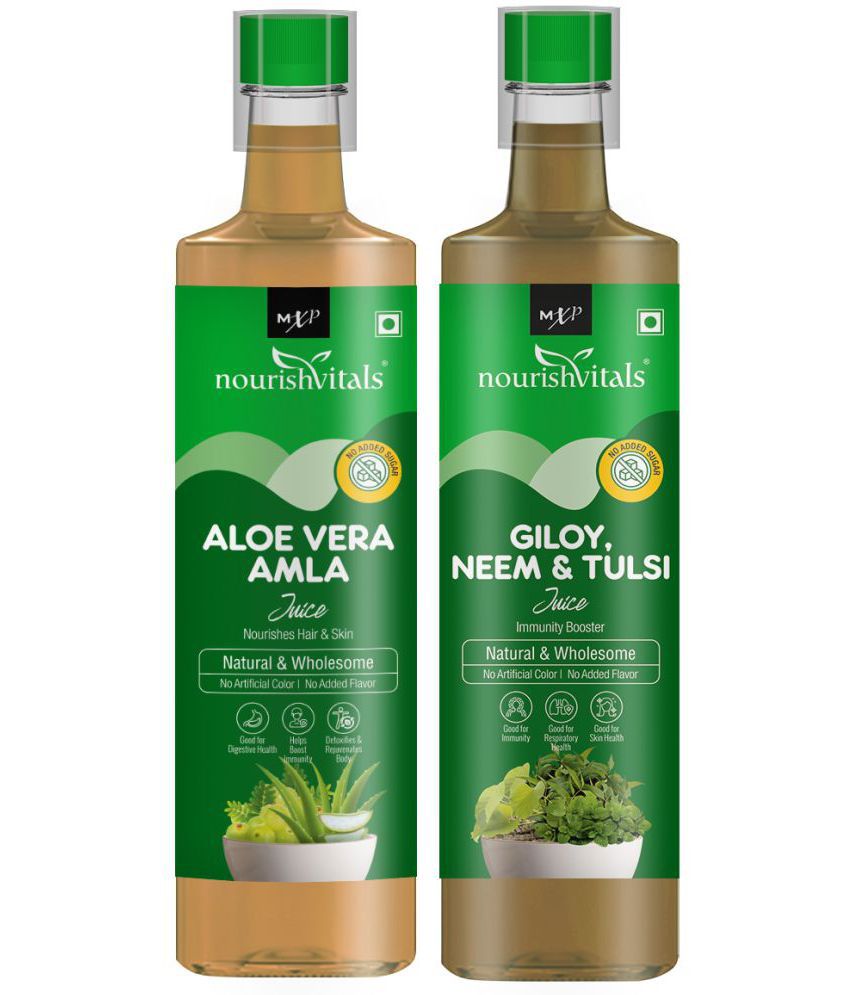 NourishVitals Aloe Vera Amla Juice + Giloy Neem & Tulsi Juice - Nourishes  Hair & Skin | Natural & Wholesome | Immunity Booster | For Optimum  Respiratory & Skin Health, (500ml Each):