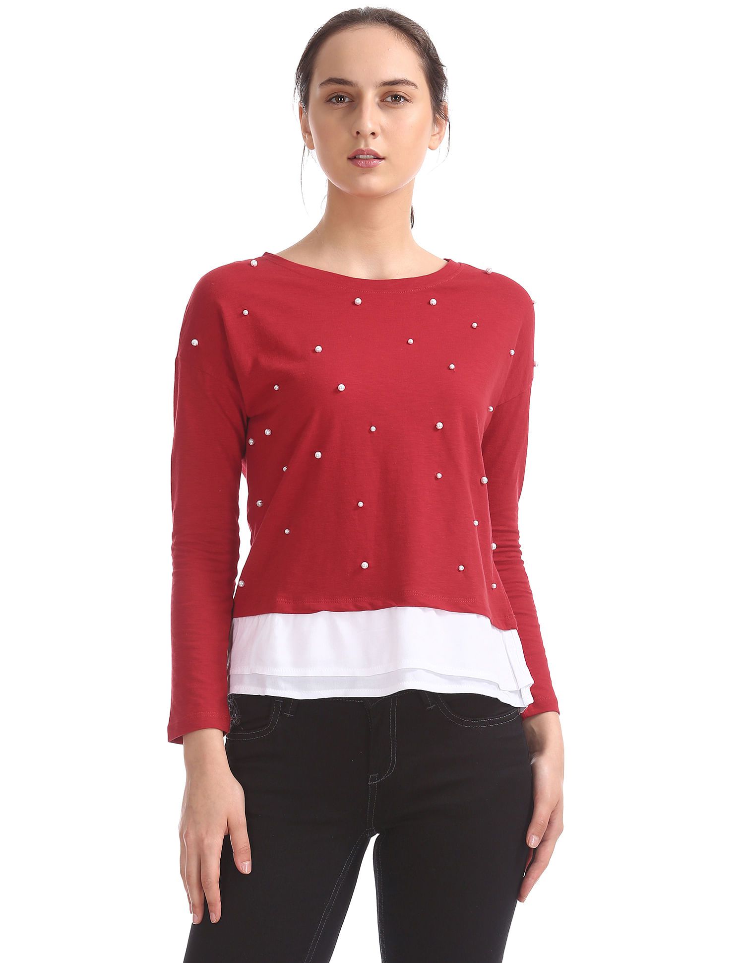     			Sugr - Cotton Blend Red Women's Regular Top ( Pack of 1 )