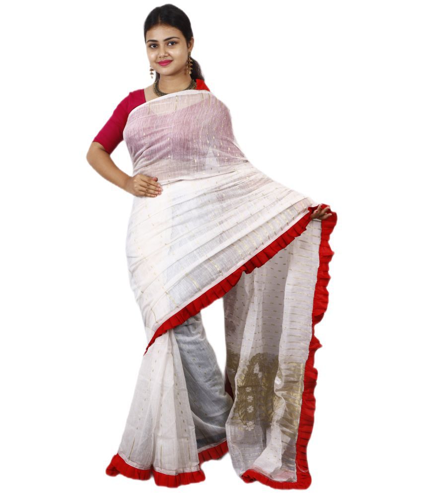     			Handloom Point - White Cotton Blend Saree Without Blouse Piece ( Pack of 1 )