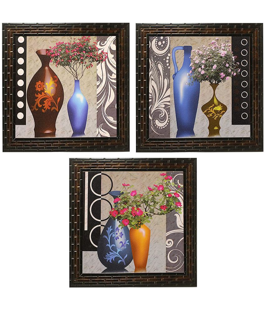     			Indianara 3 Piece Set of Framed Wall Hanging Floral Art Prints Without Glass