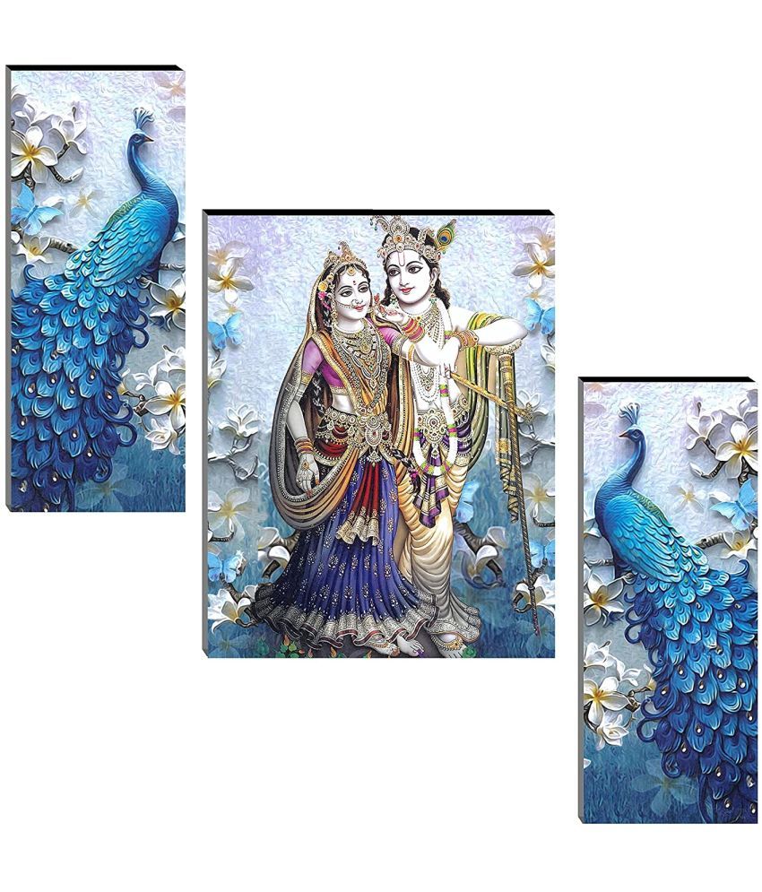     			Indianara Set of 3 Radha Krishna with Peacocks MDF Art Painting without glass