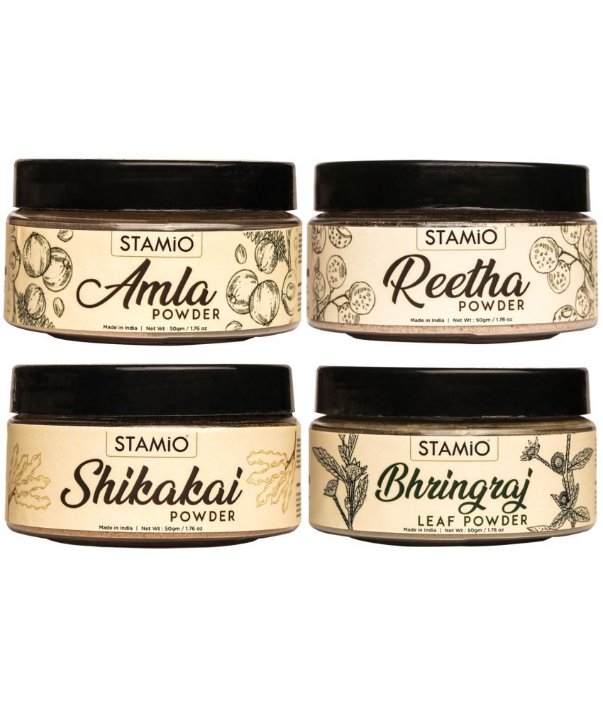     			STAMIO Pure Amla Reetha Shikakai Bhringraj Powders Pack for Hair Mask (50gm, Pack of 8)