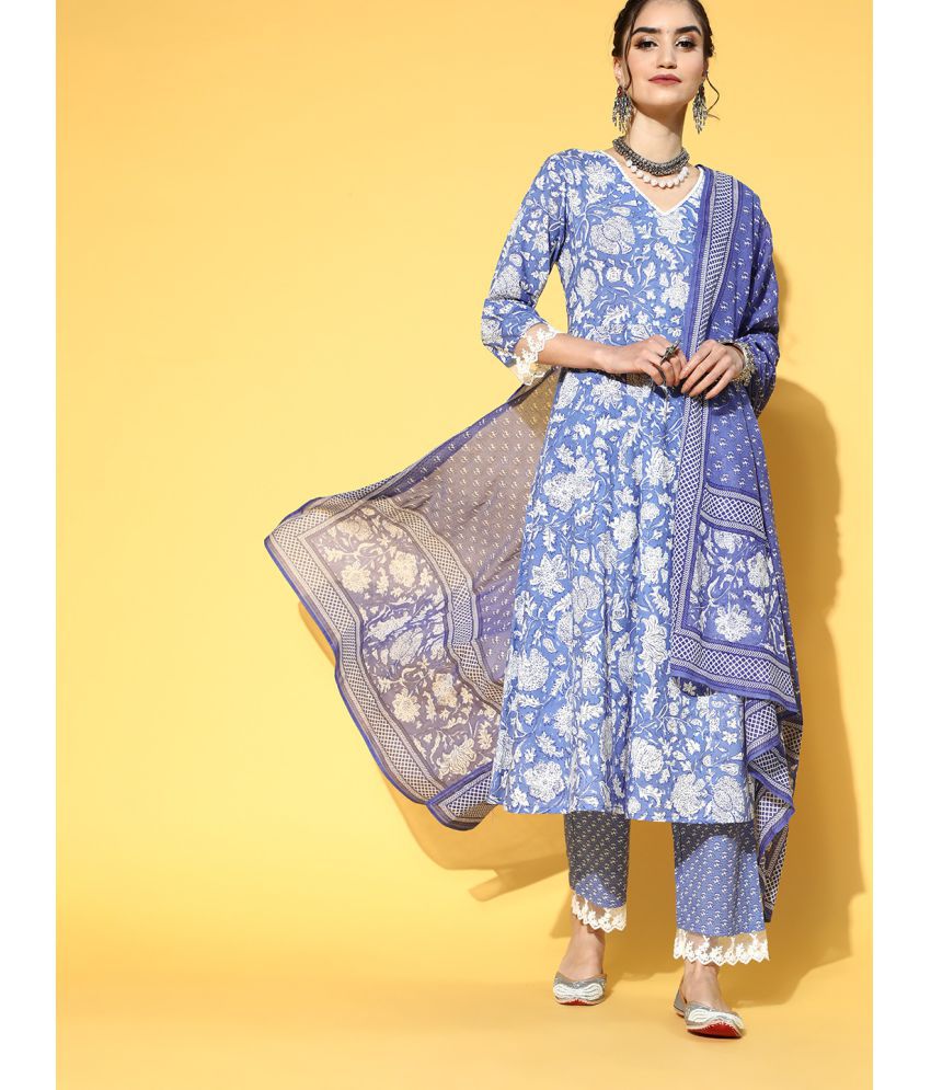     			Yufta - Anarkali 100% Cotton Blue Women's Stitched Salwar Suit ( Pack of 1 )