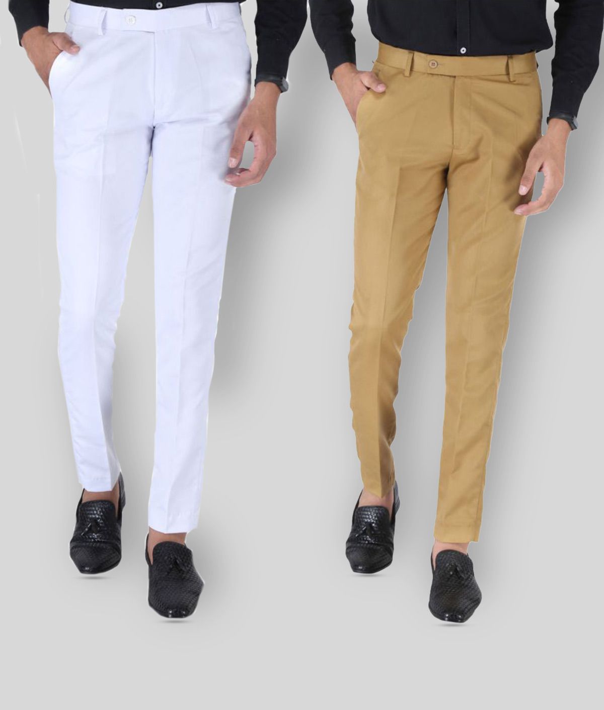     			SREY - White Polycotton Slim - Fit Men's Trousers ( Pack of 2 )