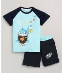 Lazy Shark Pack of 1 Boys Cotton Blend T-Shirt & Shorts ( Navy Blue )